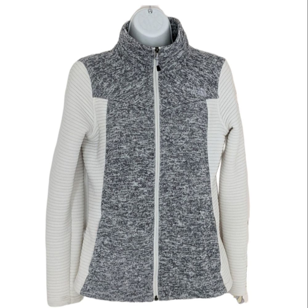 THE NORTH FACE two tone grey and white fleece lined jacket zip pull Small B1